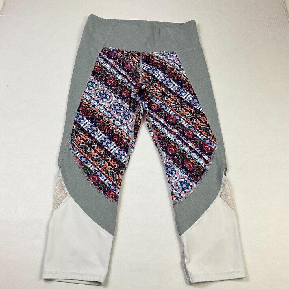 Athleta Womens Cropped Leggings Paisley Mesh Pull On Stretch High Rise M Medium
